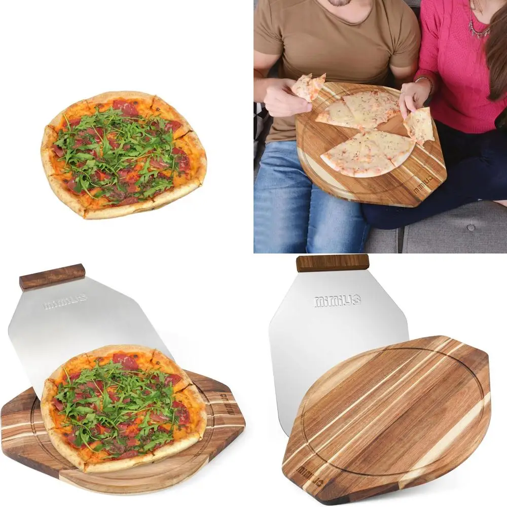 

Acacia Wood Pizza Serving Tray Set with Aluminum Peel and Shovel for Baking and Serving Delights