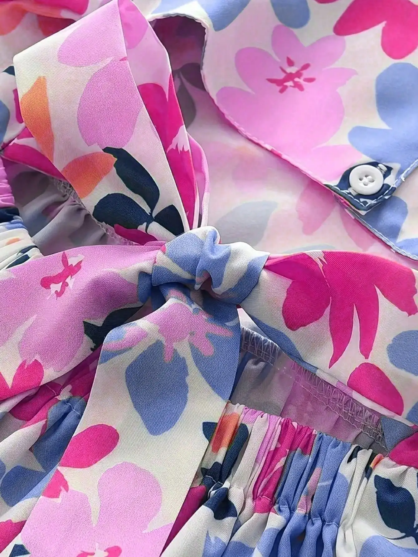 2026 Süßes Lässiges Sommer-Party-Geschenk für Mädchen Blumenmuster Schleife Quadratischer Kragen Dekoratives Kurzarm-Mädchenkleid – Detail 12