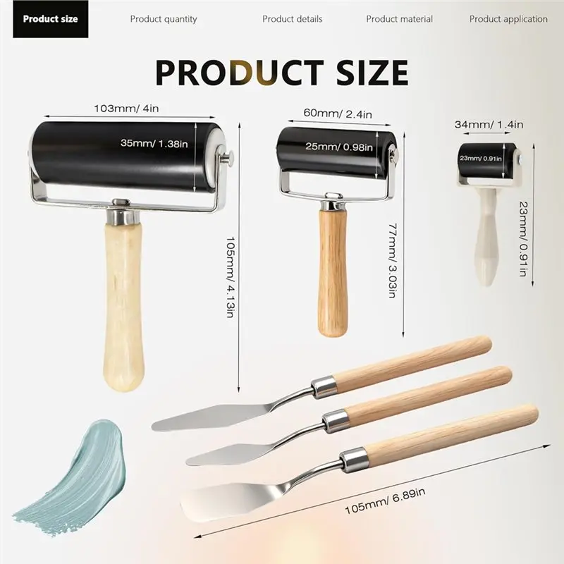 مجموعة أسطوانة براير المطاطية من Mar.6، بكرات مطاطية بأحجام مع 3 كاشطات لصنع الطباعة ورق الحائط وختم الحبر وزيت الإلتصاق #6