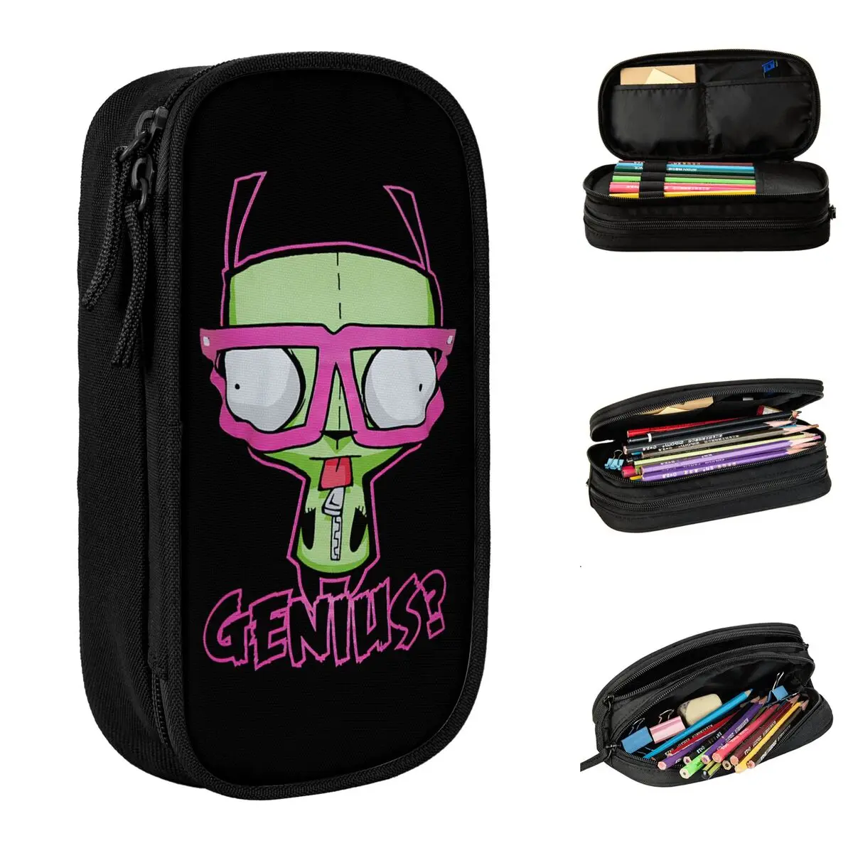 estojo de lapis kawaii invader zim caneta bolsas para estudante grande capacidade material escolar presentes moda 01