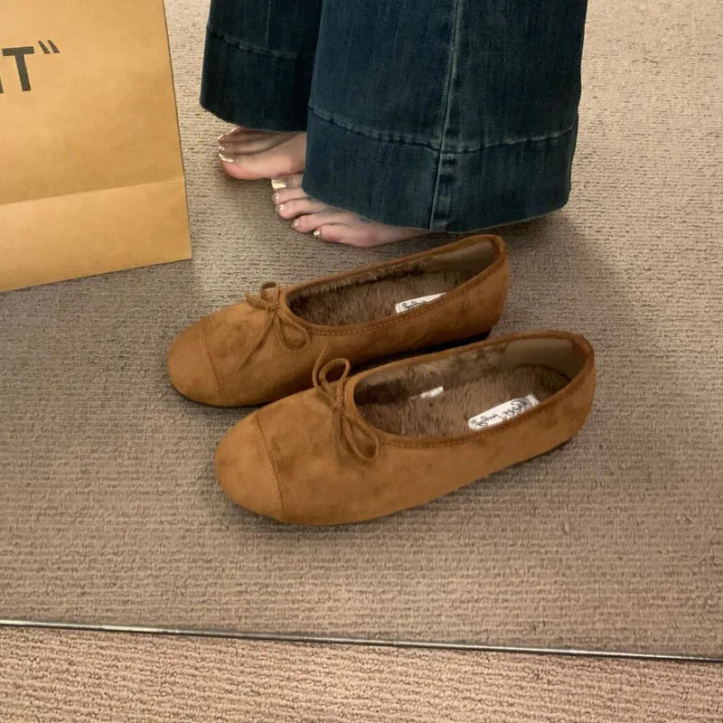 Modische Ballerinas mit runder Spitze für Damen, warme, lässige Damenschuhe, Pelzschuhe für Damen, neues Schuhwerk – Detail 10