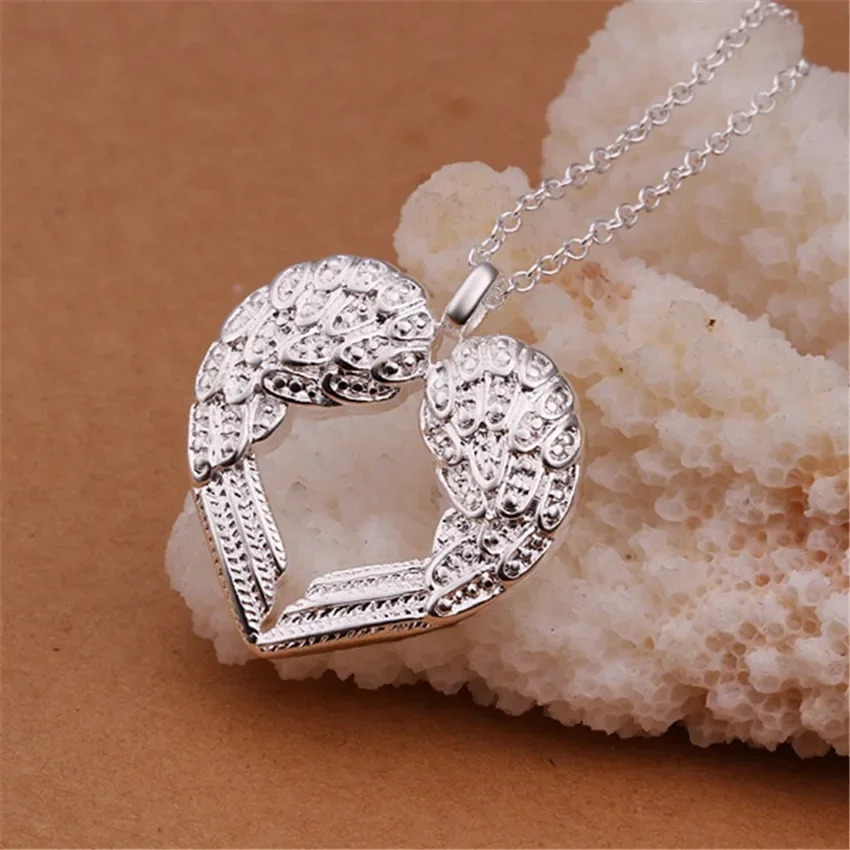 New Listing Hot Selling Silver 925 Plated Heart Angel Wings Pendant Women Lady Necklace Fashion Trends Jewelry Gifts