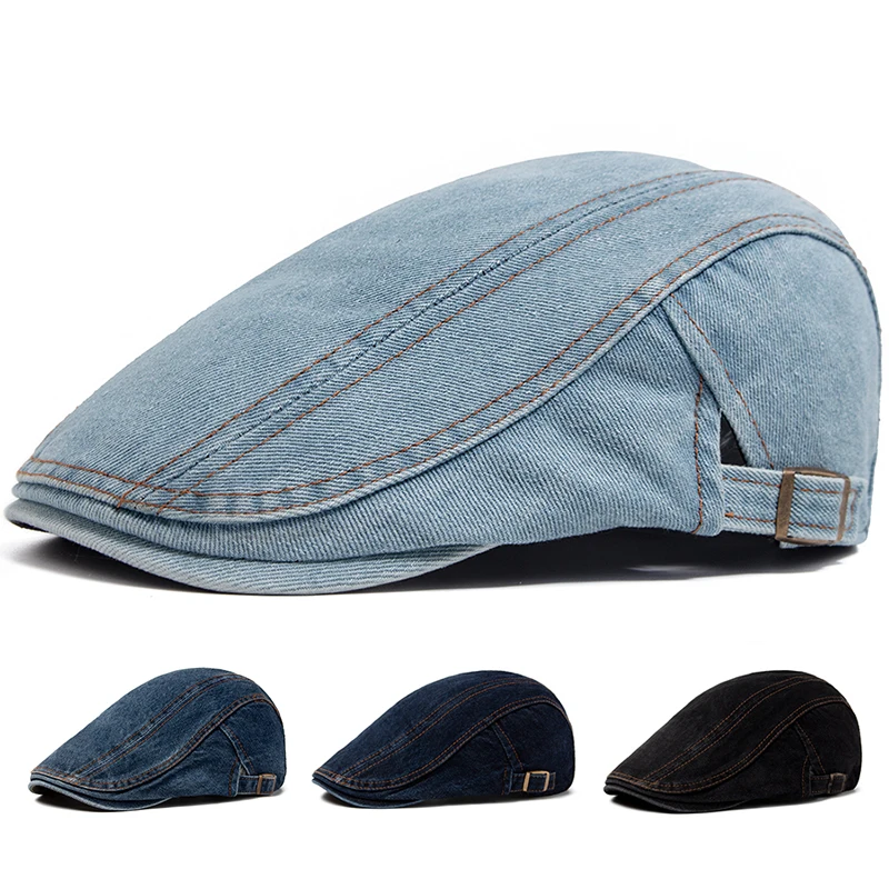 CNTANG Men's Jean Berets Summer Newsboy Hats For Women Casual Solid Color Retro Literary Forward Cap Peaked Painter Caps Boina