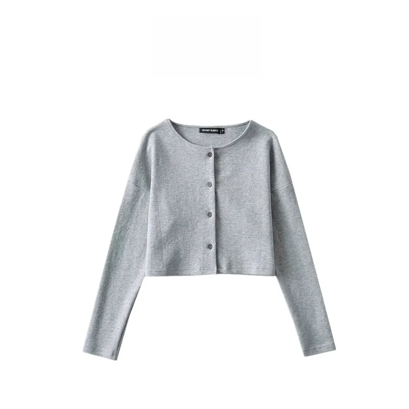 Spring  Fashionable Women's Short Pure Color Front Button Knitted Open Cardigan Coat in 3 Colors Commute Style Low round ...