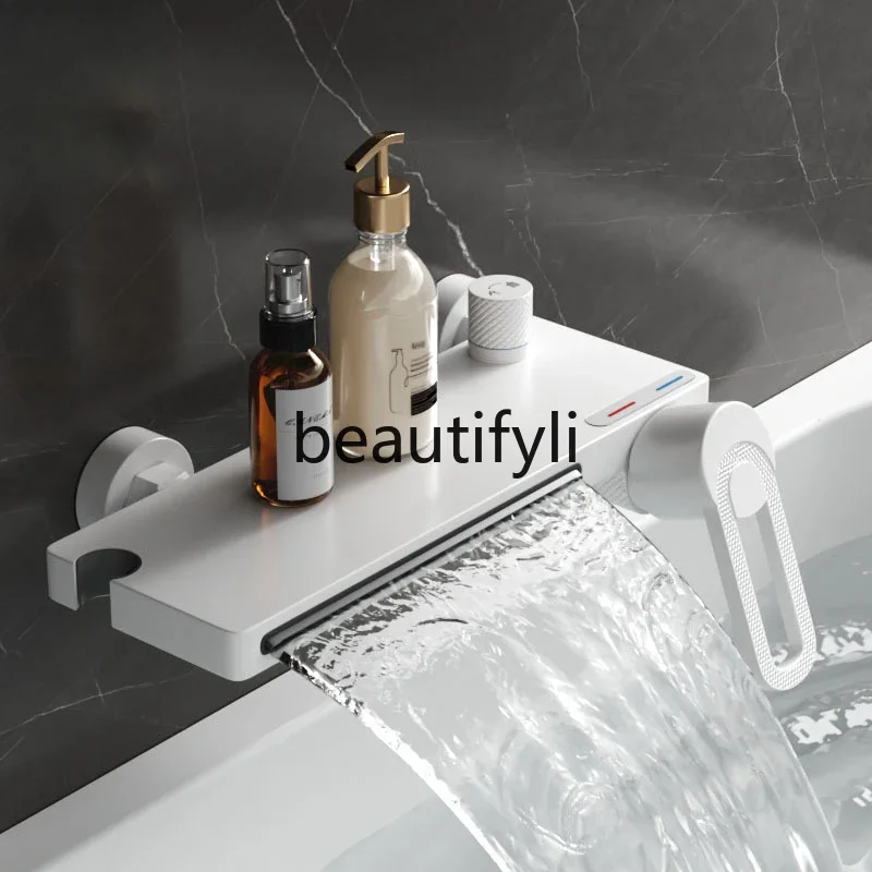 

White bathtub faucet mixing valve special waterfall type hot and cold bathroom shower full copper wall shower set