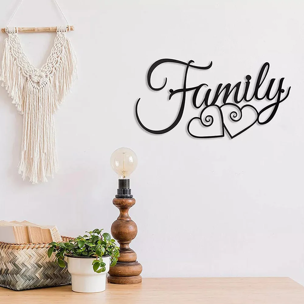 Family Metal Silhouette Sign Black Word CutOut Wall Art Plaque Dining Room Kitchen Bar Hanging Decoration Home Decor