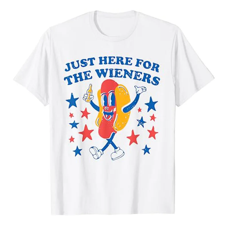 Hot Dog Ich bin nur hier für die Wiener 4. von July T-Shirt Hotdogs Fast-Food-Liebhaber Grafik T-Shirts Humor lustige Amerikaner Kleidung