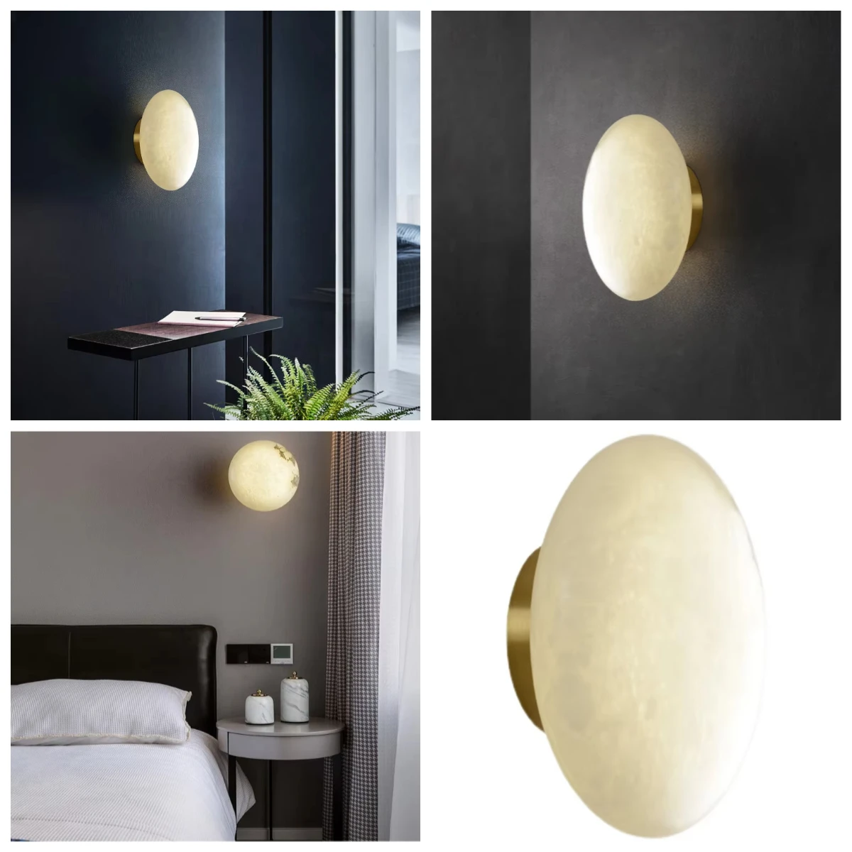 Modern Minimalist LED Copper Wall Lamp Designer Alabaster Bedside for Bedroom Living Room