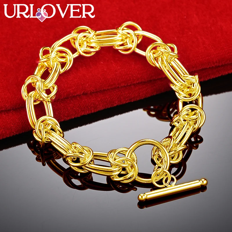 

URLOVER 24K Gold Oval Link Chain Bracelets For Woman Men Fashion Jewelry Lady Party Engagement Wedding Birthday Christmas Gifts