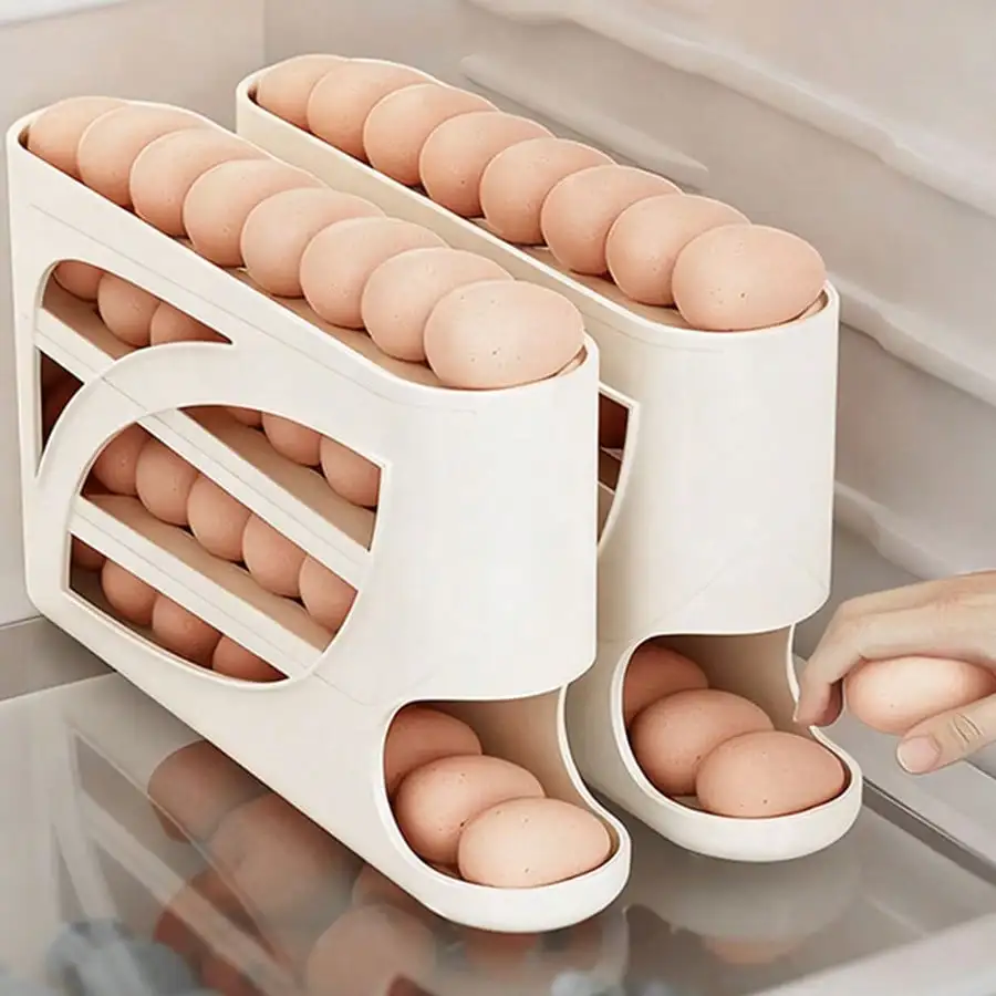 1pc Rolling Egg Rack - Space-Saving Side Door Design, Holds 30 Eggs, Smooth And Glossy End, Convenient Handle, Suitable For Kitchen And Refrigerator Storage | Modern Kitchen Additions | Durable Plastic Material