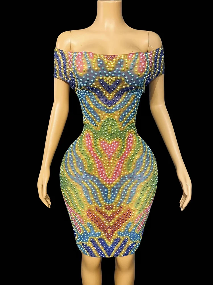 Robe élastique en maille asymétrique épaule dénudée, strass de haute qualité, Sexy, nouvelle mode, vêtements personnalisés pour femmes, 2025