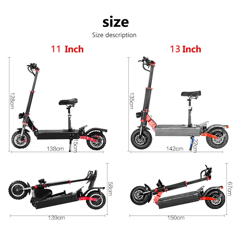 Electric Scooter Adult 60V 5600W 13 Inch 11 Inch Road Tires Off-Road Tires E Scooter Dual Drive Electric Folding Scooter Gift