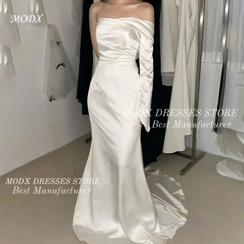 

MODX One-Shoulder Korea Princess Wedding Dresses Ivory Long Sleeves Lace-up Customized Pretty Bride Gowns Plus Size