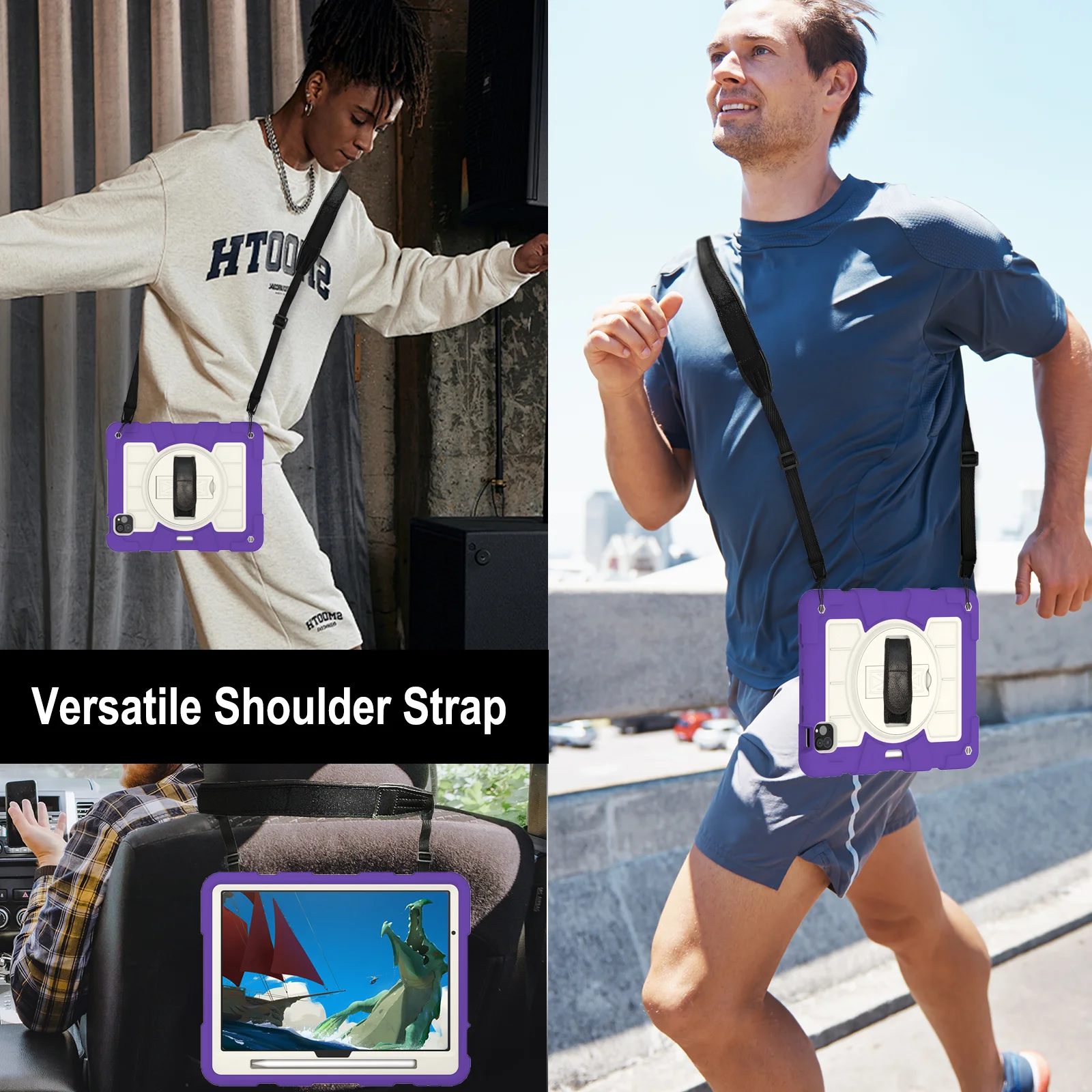 Robuste Hülle für iPad Air 11 M2 2024, Modell A2902, A2899 A2900, 360-Grad-Rüstung, Standabdeckung mit Schultergurt, stoßfest