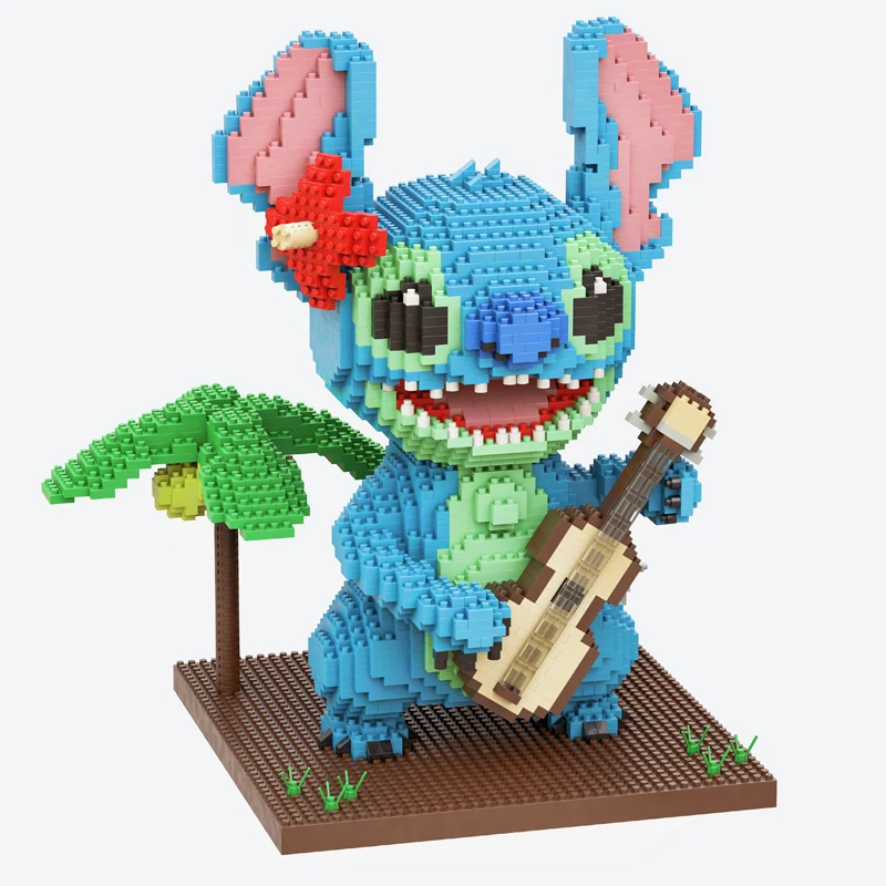 Funny Disney Lilo and Stitched Miniature Block Hot Selling Stitch Miniature Blocks DIY Guitar Holding Book Toys Gifts for Kids