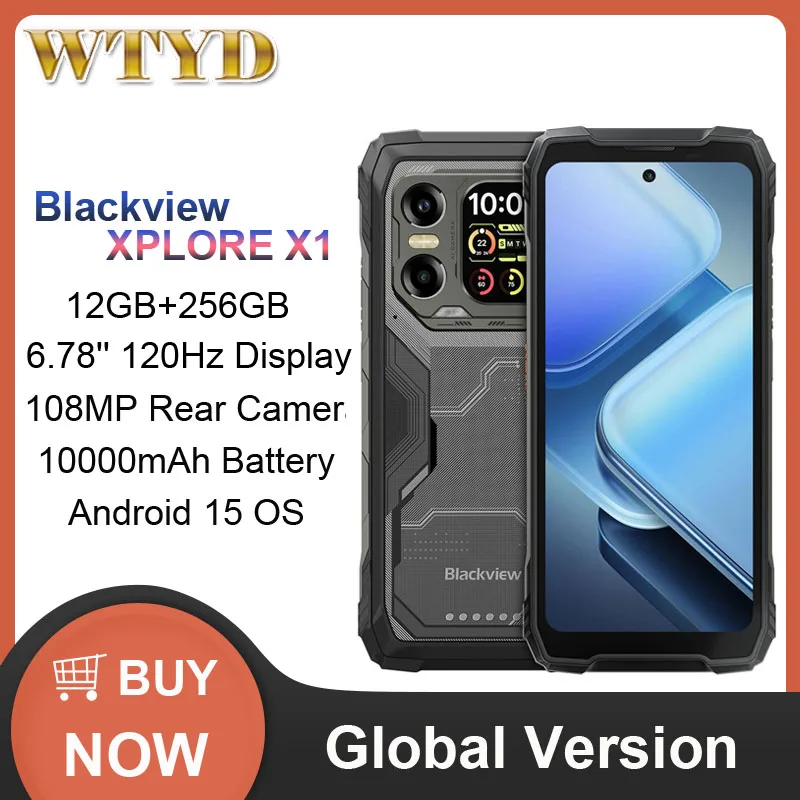 Blackview XPLORE X1 Rugged Phone 6.78'' Android 15 12GB+256GB Dimensity 7050 10000mAh 108MP NFC 5G Smartphone