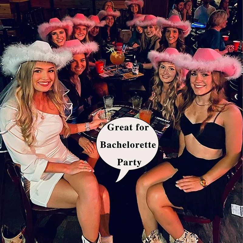 5-18 piezas de sombreros de vaquera con plumas, sombrero de cowboy de ala ancha para mujer y hombre, gorros de disfraz para bodas, despedidas de soltera y fiestas.