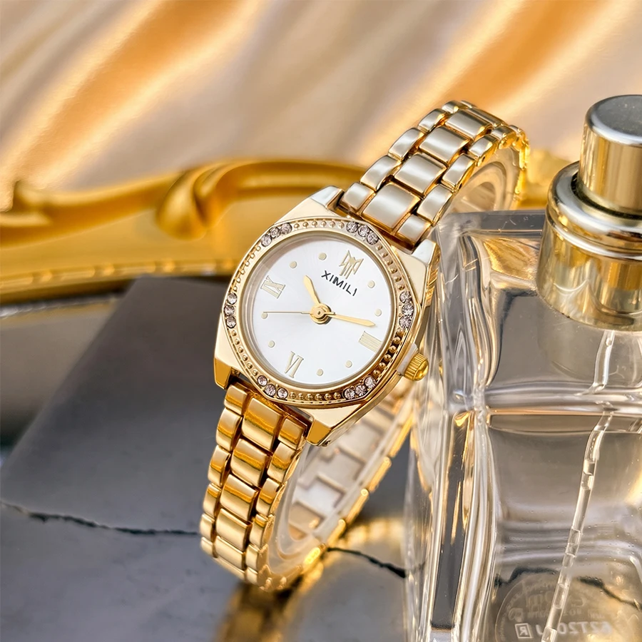 Ladies Watch: Round Bezel-Set Diamond Dial Classic Minimalist Stylish All-match Women's Watch