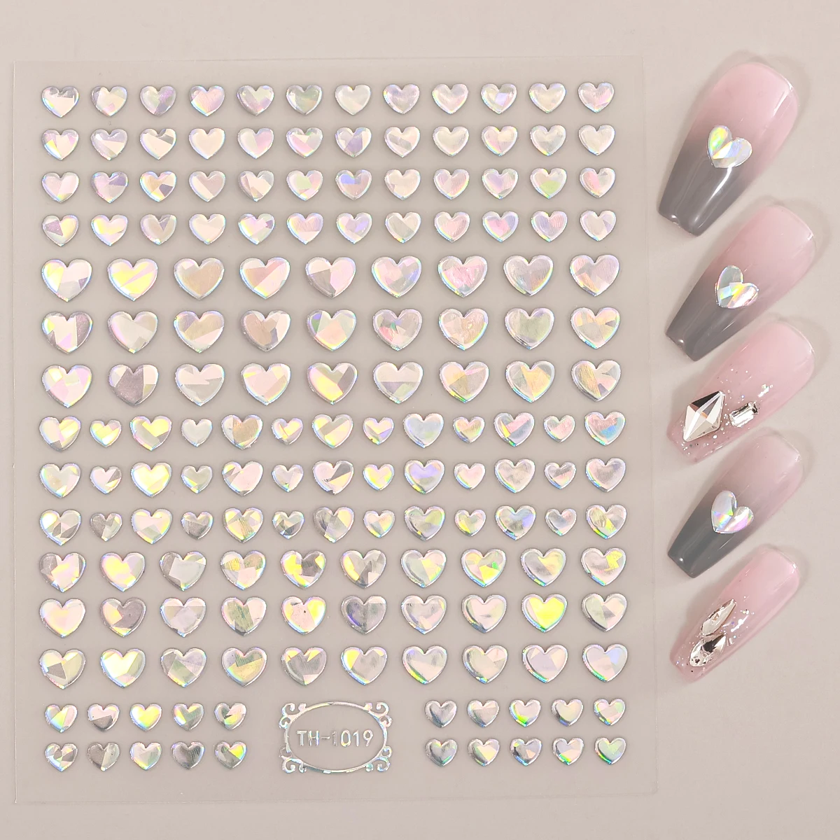 4pcs 3D Laser Heart Nail Art Sticker Y2K Sliver Hollow Heart Nail Decals Geometry Wave Lines Stripe Slider Manicure Decoration