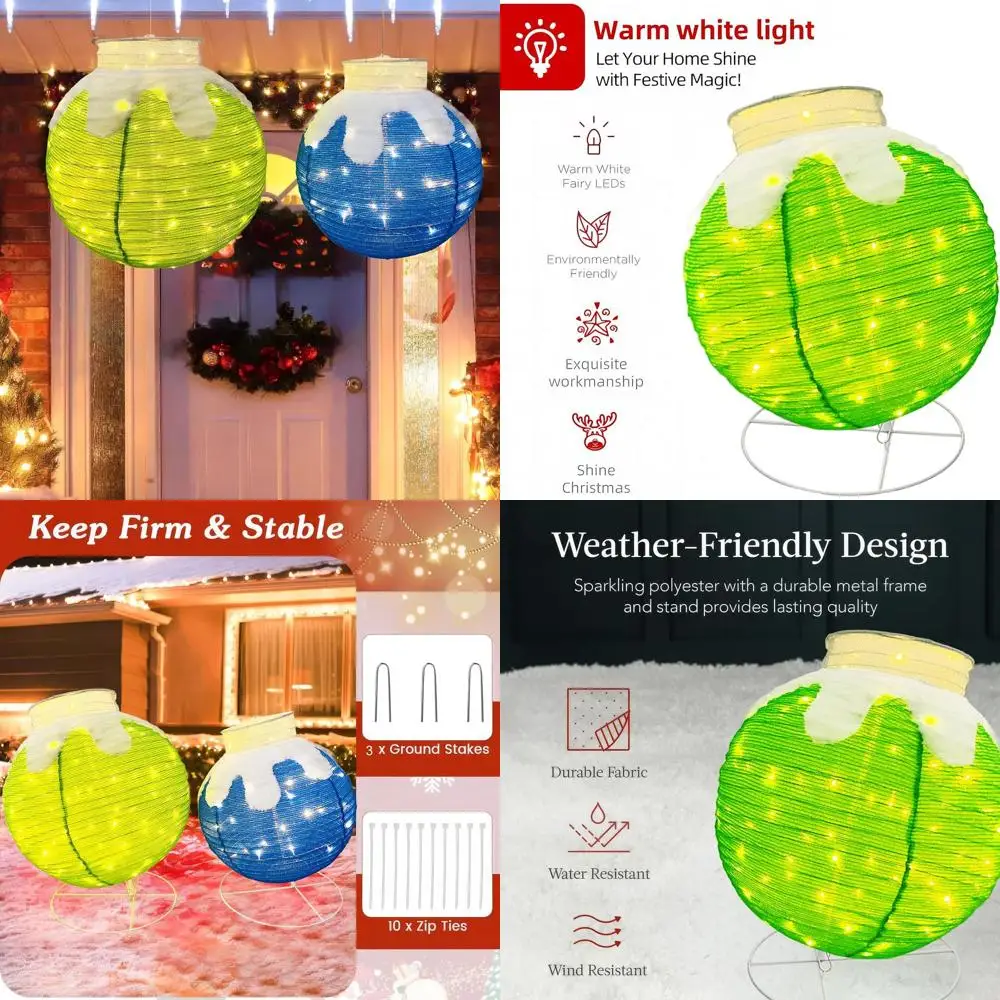 

2-Pack Illuminated Foldable Outdoor Christmas Balls - Waterproof, Safe Material, Giant Hanging Decorations for Indoor and Outdoo