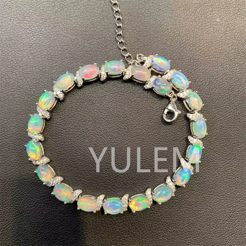 YULEM New Arrival Natural Opal Classic Design 20pcs Australia Opal Around 17cm Silver 925 Bracelet for Women YULEM-01