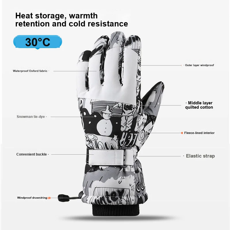 Ski Gloves Cold Resistant Windproof Water Repellent Touch Screen Thick Fleece Lined for Winter Outdoor Cycling Mountaineering