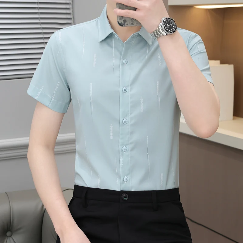 

Slim Fit ort Sve irt Men's Faionable Youth Casual Sle Breathable Polyester Blend Summer irt f Sve irt