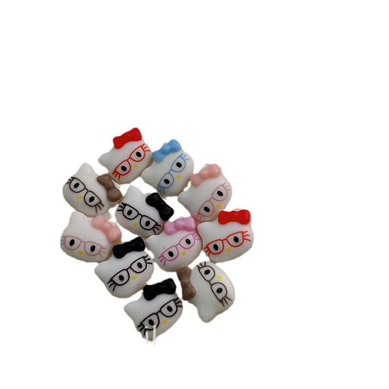 50 шт./пакет 3D розовые очки Hello Kitty Nail Charms Kawaii Resin Kitty Cat Nail Art украшения Sweet False Nail Kitty Nail Part