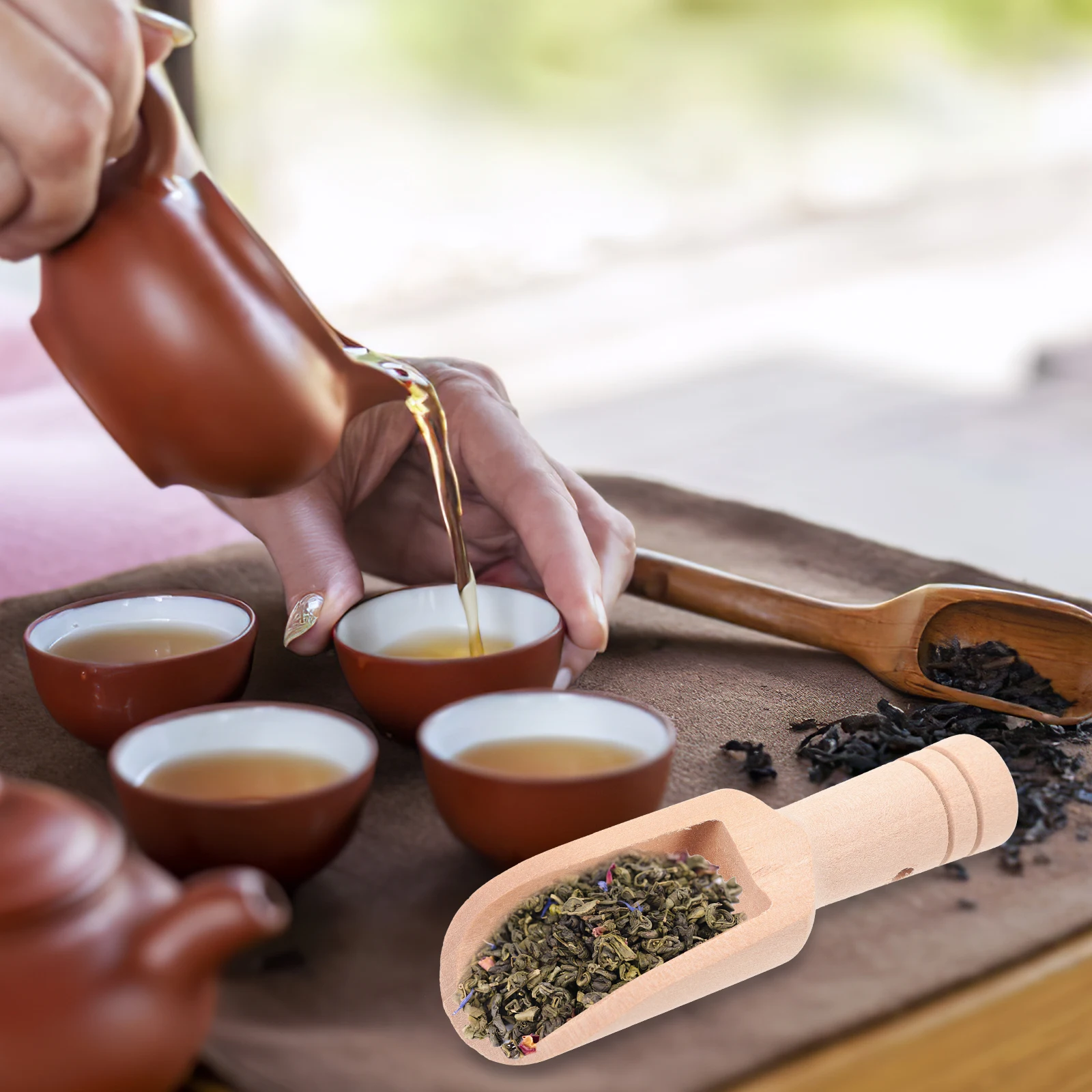 

4pcs Wooden Scoop Portable Coffee Tea Bath Salt Spoon Compact Natural Wood Household Seasoning Condiment Scoops Reusable Kitchen