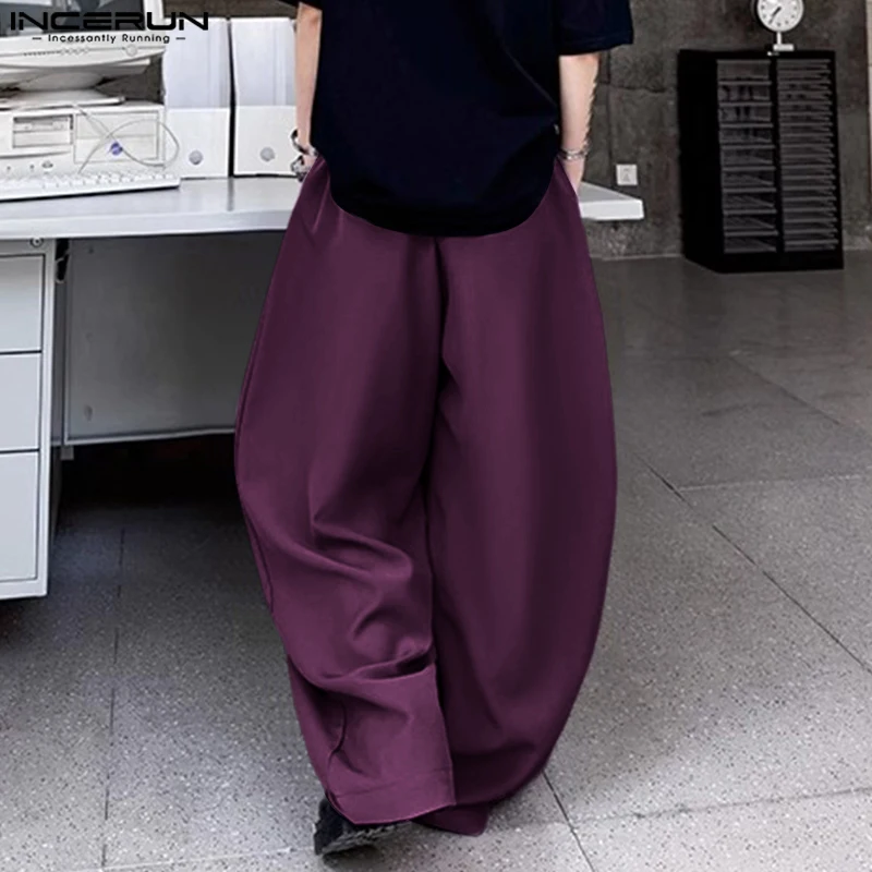 男性パンツ無地ボタンジョガーオーバーサイズ男性ワイドレッグパンツストリート 2025 プリーツファッションカジュアルズボン男性 INCERUN