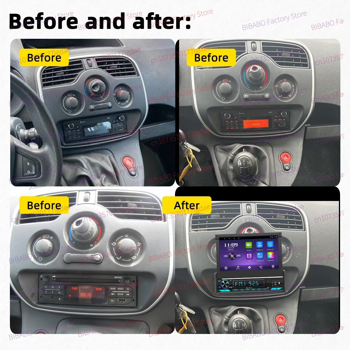 Pantalla retráctil de 7 "Carplay Android Auto Android Car Multimedia 1Din Radio para Renault Kangoo Grand Kangoo II 2013-2019 estéreo