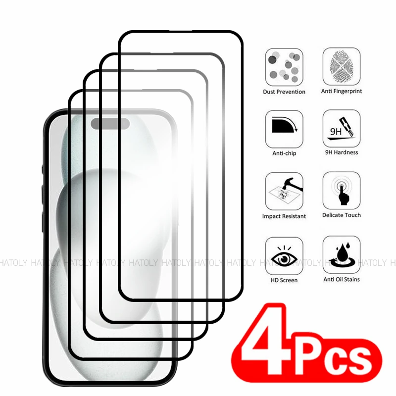 2/4PCS Tempered Glass For iPhone 16 Screen Protector iPhone 16 Plus 16 Pro Max Glass Full Glue Cover Screen Phone Film iPhone 16