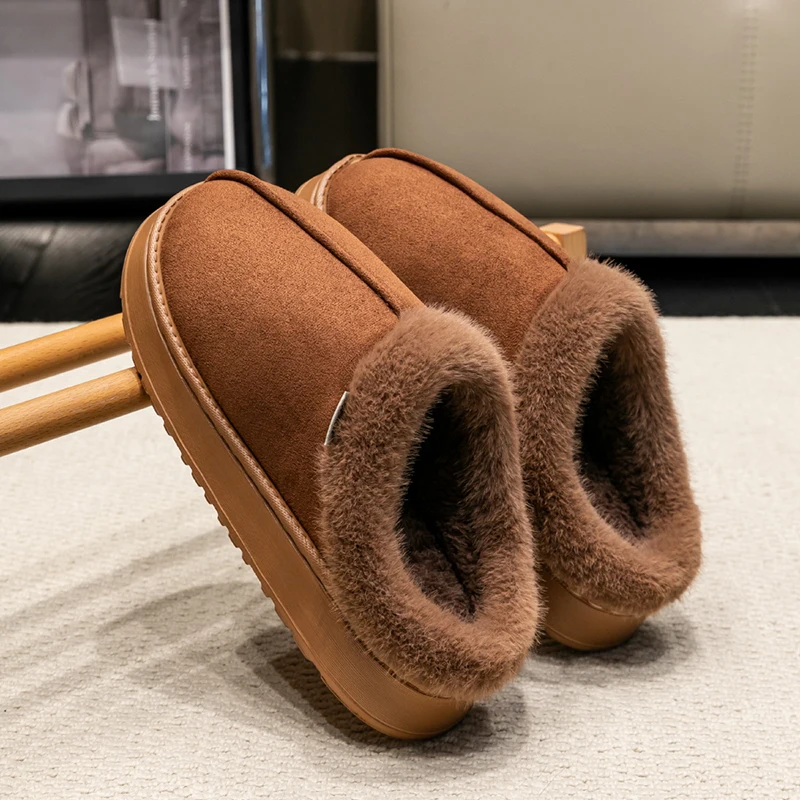 New Fluffy Men's Slippers Winter with Thick Sole for Indoor Anti-Slip and Warmth at Home with Fur Lining for Couples