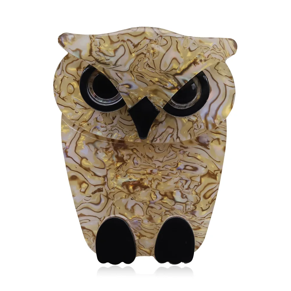 Colorful Texture Owl Brooch Retro Black Gold Contrasting Design Pin Bag Clothing Decorative Pins Accessories