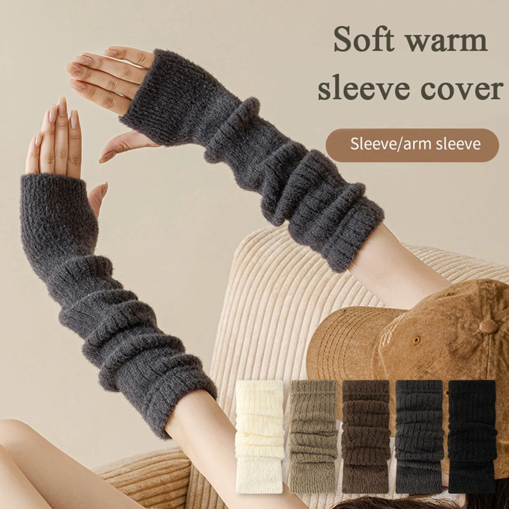 Hot Winter Y2K Solid Arm Sleeve Women Warm Sleeves Fashion Punk Gloves Fingerless Mitten Long Knitted Arm Warmer Girls Clothes