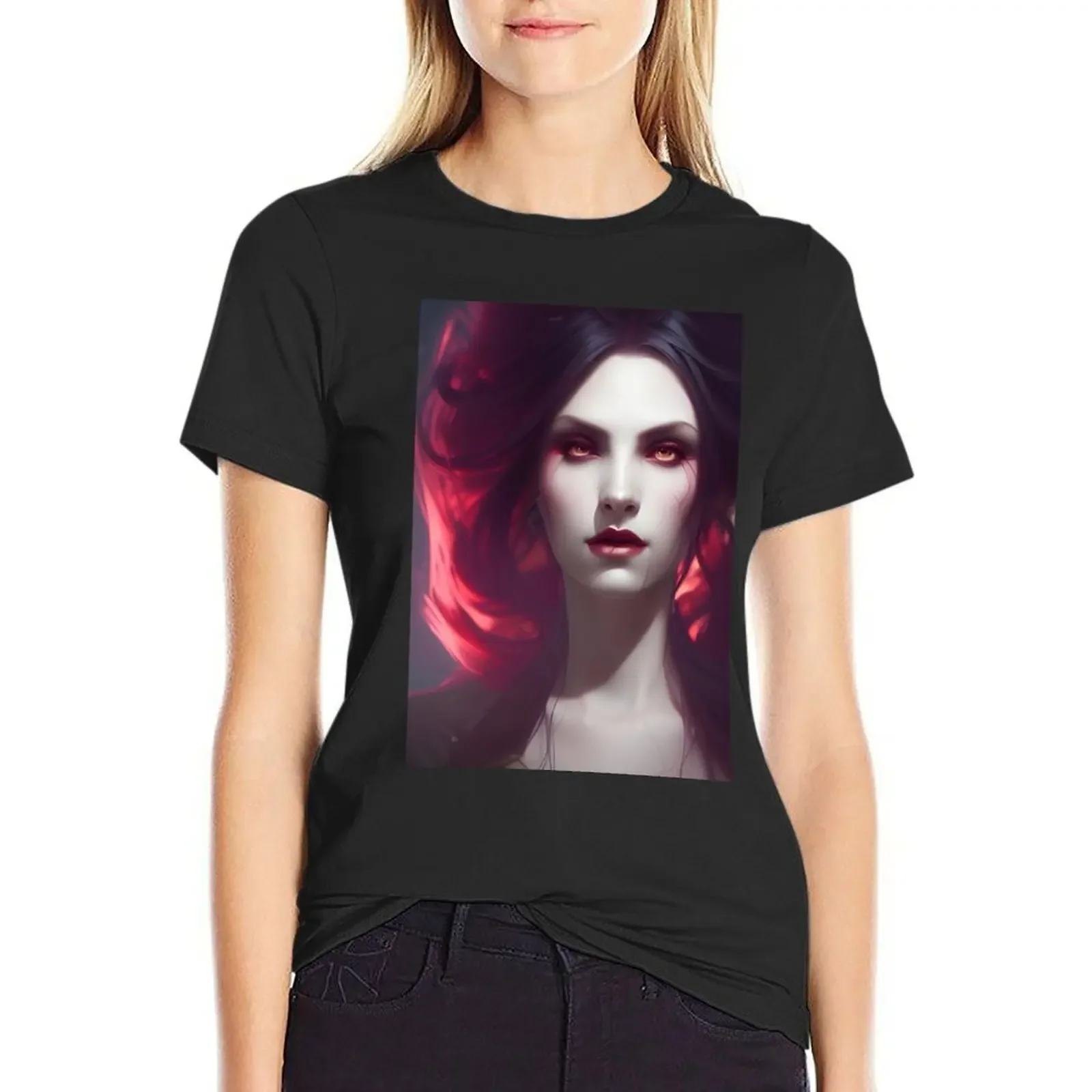 

Sexy Brunette Vampire Seductress Artwork T-shirt vintage clothes graphics Top Women