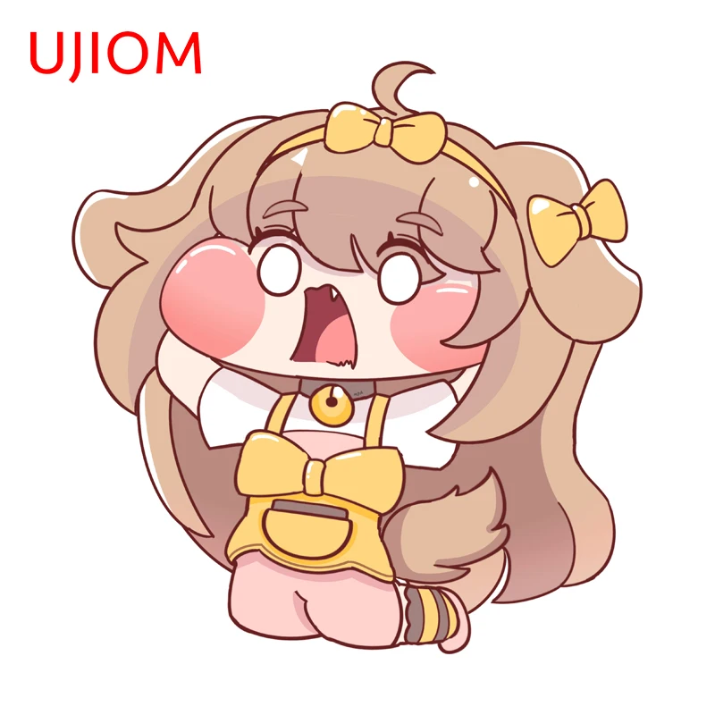 UJIOM Kawai Little Girl with Yellow Curly Hair Wall Sticker Anthropomorphic Yellow-haired Puppy Decal Computer Case Decor
