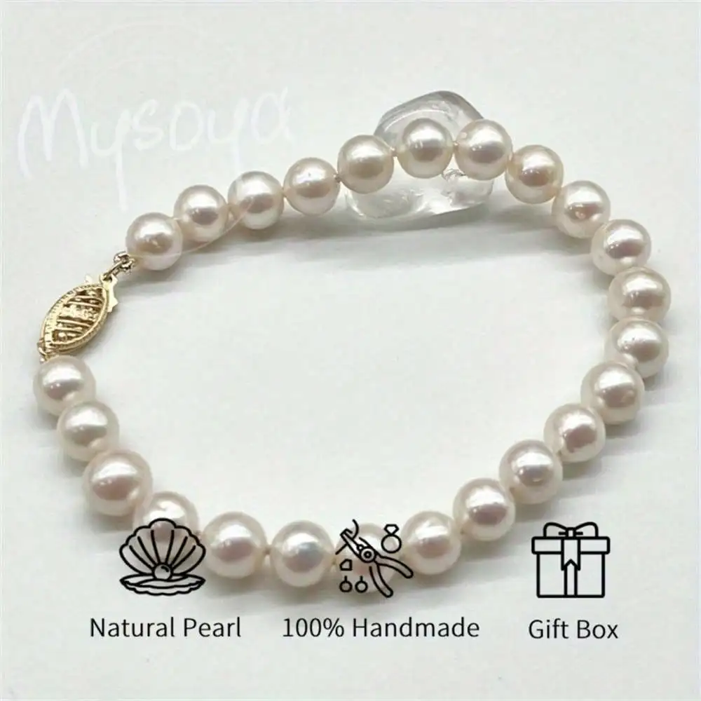 

MYSOYA браслет из белого пресноводного жемчуга 6-7 мм с жемчугом, подарочная коробка, подарок для нее, свадебные украшения, подарок на Рождество, Новый год, день рождения