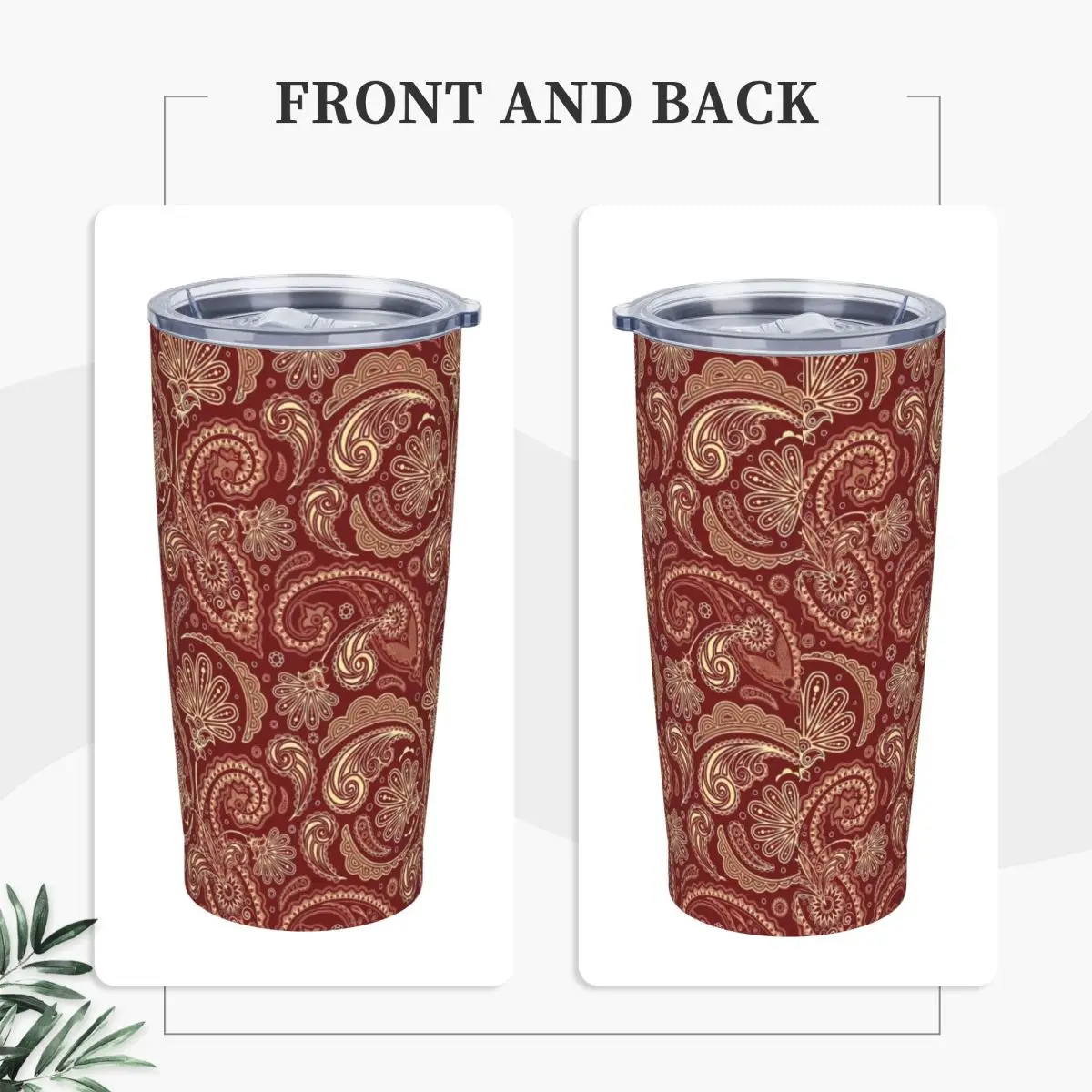 Stainless Steel Tumbler Red Paisley Mugs Cup With Straws Print Driving Cold Drink Water Bottle Keep Heat 20oz Thermal Cups