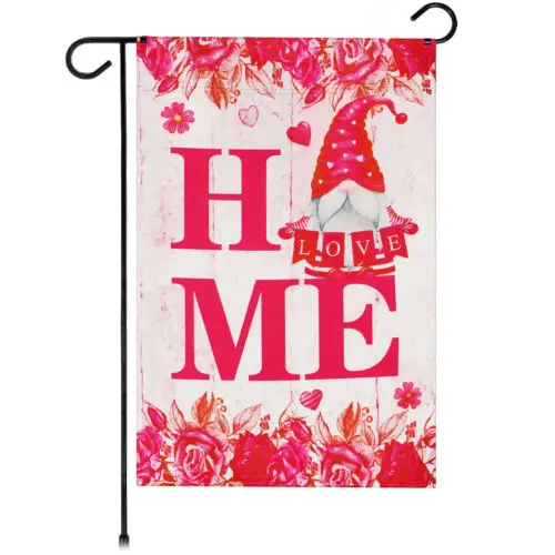 G128 Garden Flag Happy Valentine's Day Gnome Holding Love Sign 12