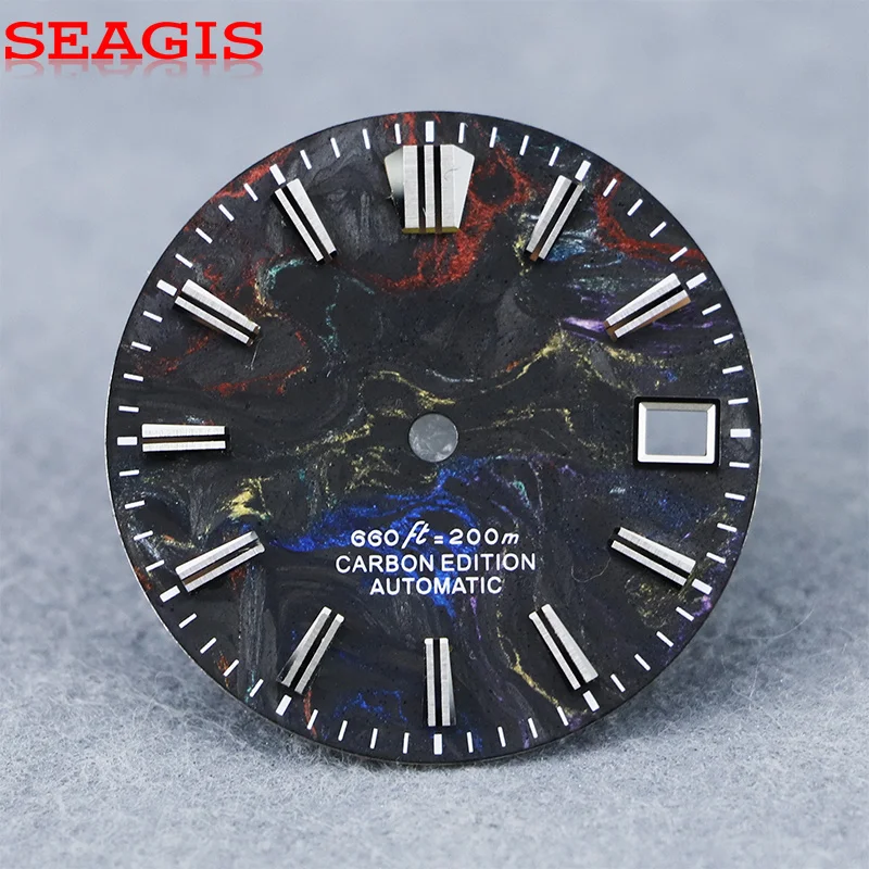SEAGIS NH35 Multi-Colorful Carbon Fiber 28.5mm GS Dial  No Luminous  No LOGO Watch Face