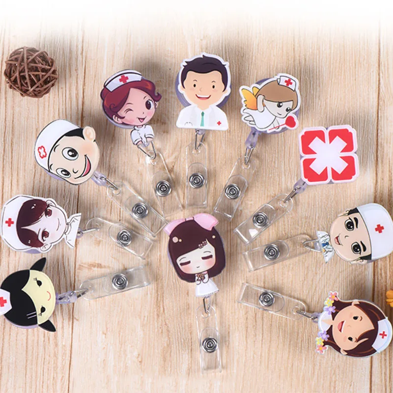 Cute Retractable Plastic Medical Nurse Pull Badge Reel Keyring Key Chain