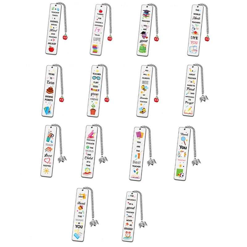 Marque-page efficace en acier inoxydable, 14 pièces, pendentif feuille, marque-page pour femmes, hommes, amis, enseignant, camarade de classe, amoureux des livres