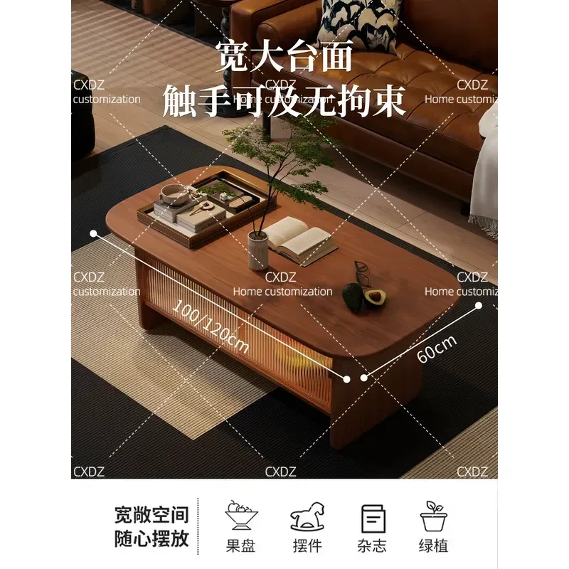 Medieval solid wood coffee table household living room rock slab storage tea table small apartment modern simple coffee table