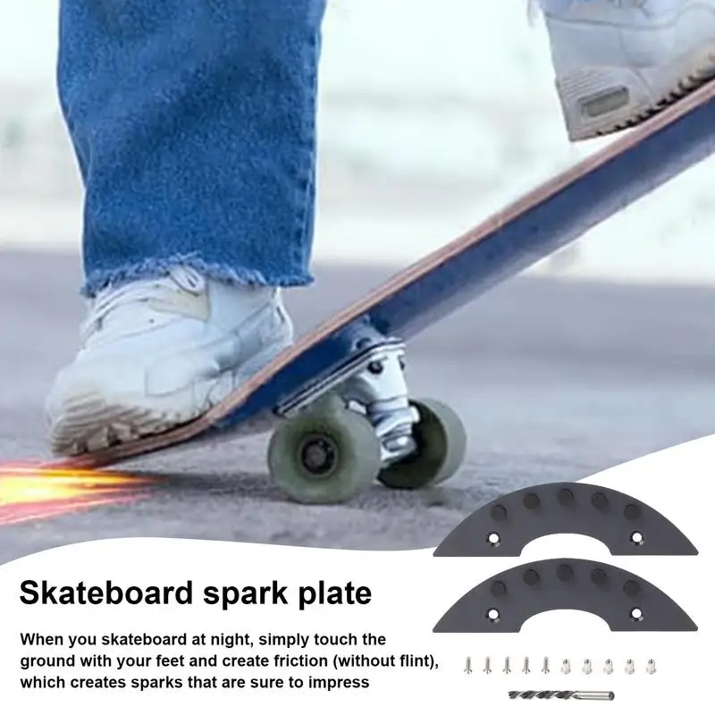 Longboard Tail Guard Spark Plates, pression de Longboard, Friction Spark Tool, noir, accessoire de skateboard pour Cool, 2 pièces