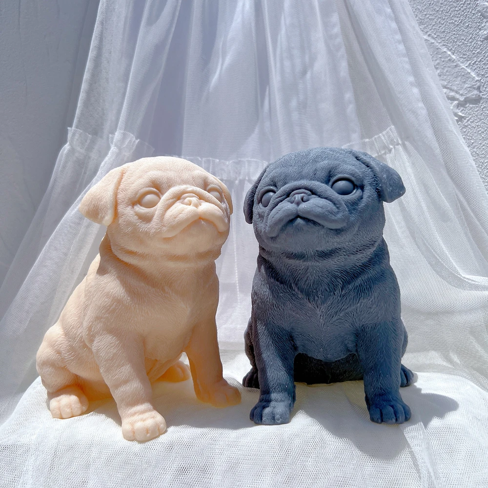 

Sitting Pug Dog Candle Mold Figurine Dog Lover Home Decor Animal Puppy Soy Wax Silicone Mould