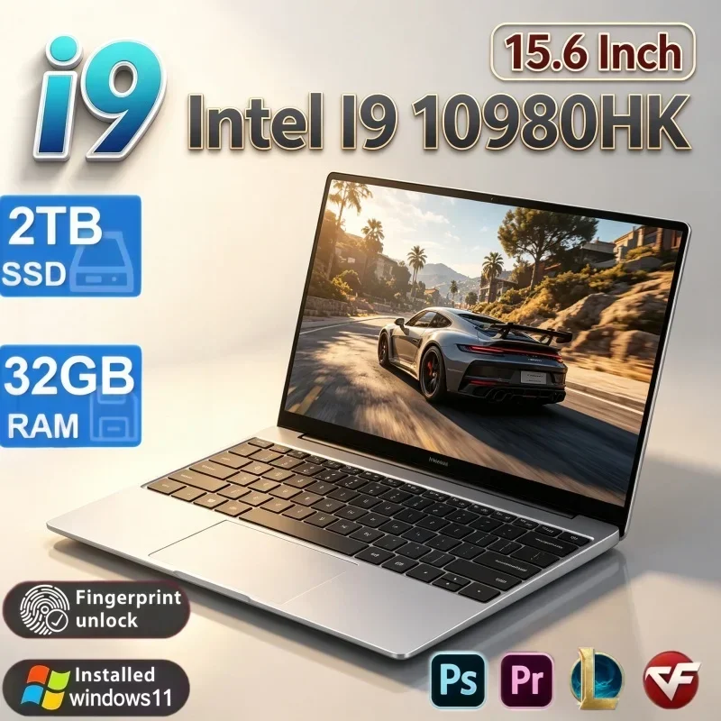 New 15.6 Inch Laptop Intel Core I9-10980HK 32GB RAM 2TB SSD Windows11 Fingerprint Unlock WiFi6 BT5.2 Remote Work Notebook PC