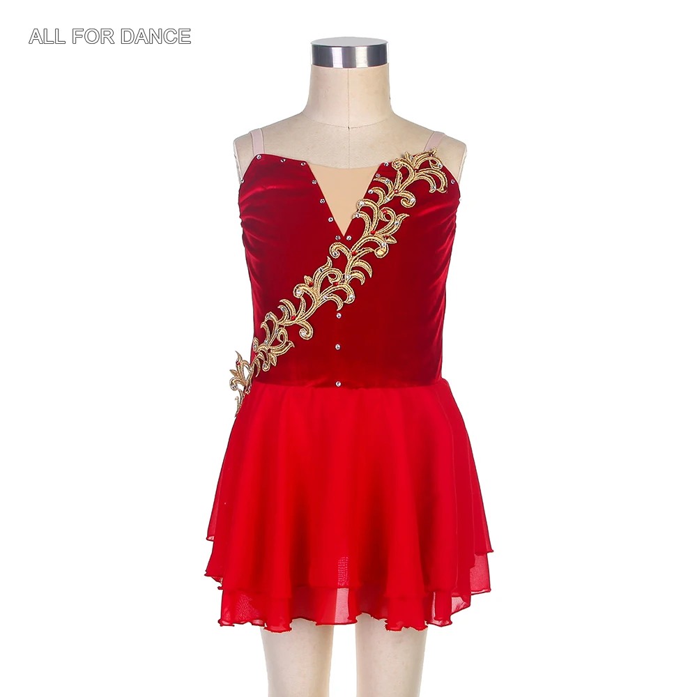 B20020 Girls and Women Ballet Dancing Dress Stretch Velvet Bodice with 3 cm adjustable Hookback Red Chiffon Dresses