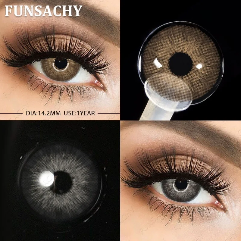 FUNSACHY 1 Paar braune Naturlinsen, farbige Pupillen für Augen, schwarze Linsen, Schönheits-Kosmetiklinsen, blaugraue Augenkontaktlinsen, Y2k Colorcon