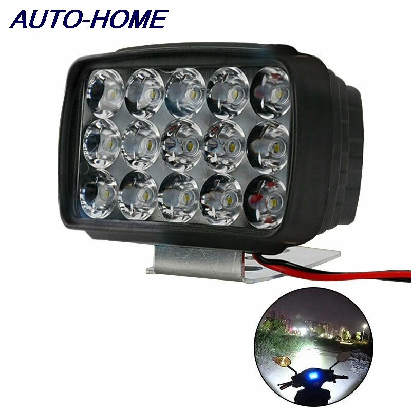 New 1PC DC 12V 15 LED Motorcycle Headlight Spot Light White 15 LED 1500LM For Motos ATV UTV Scooter Lighting Assistant Lamp